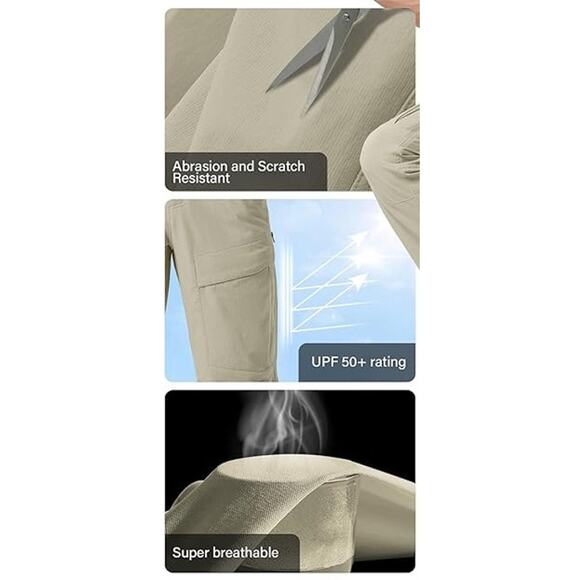 Men's Pants Size 42 Casual Cargo Stretch Pants Lightweight Waterproof UPF 50+ - Picture 5 of 7